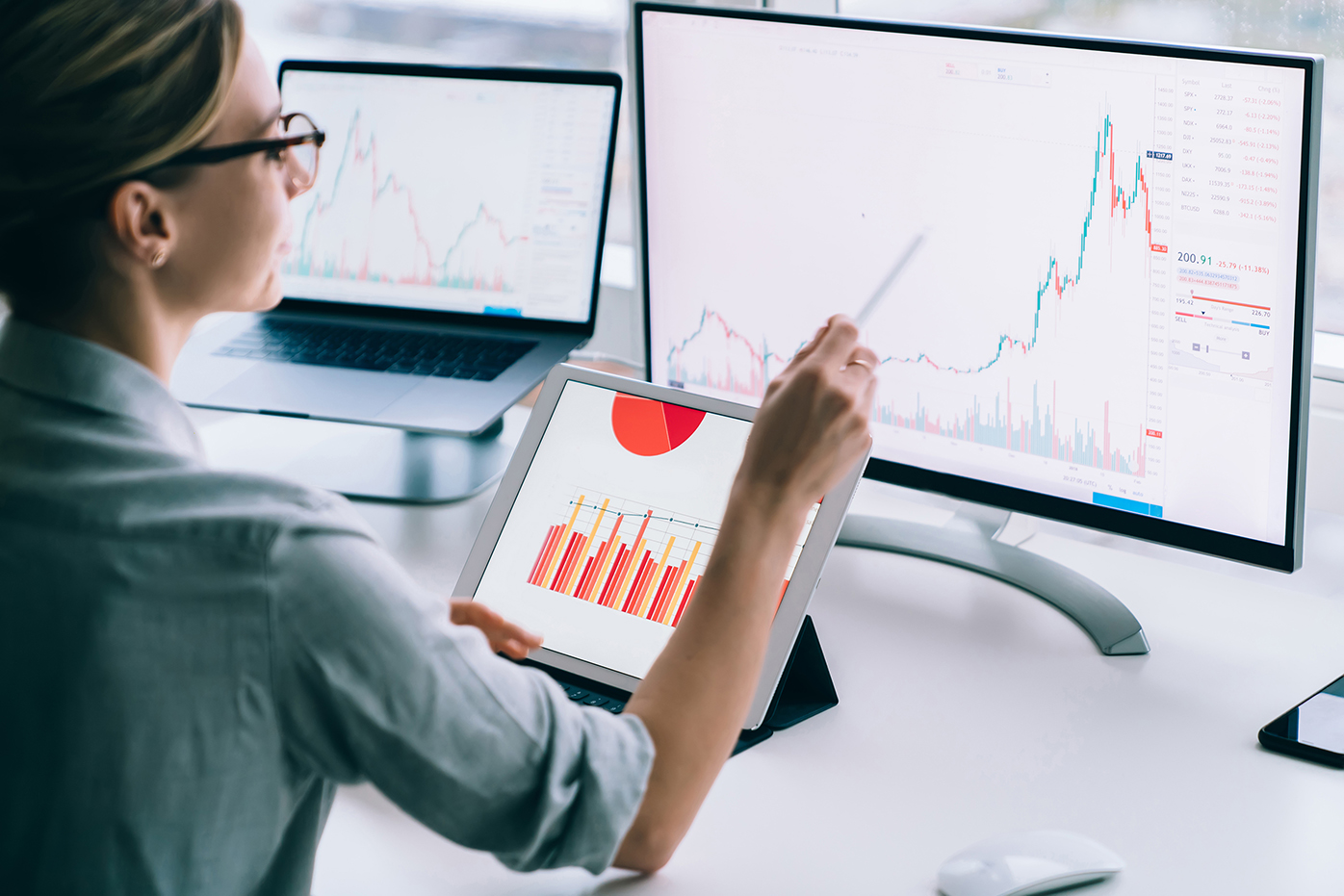 woman making risk score analysis on computer